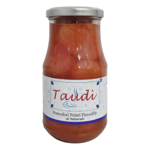 Pomodori Pelati Piccadilly - Barattolo aperto con pomodori succulenti